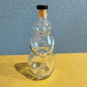 Snowman Clear Glass Empty Maple Syrup Bottle, 2006 Highland Sugarworks, 8.5“